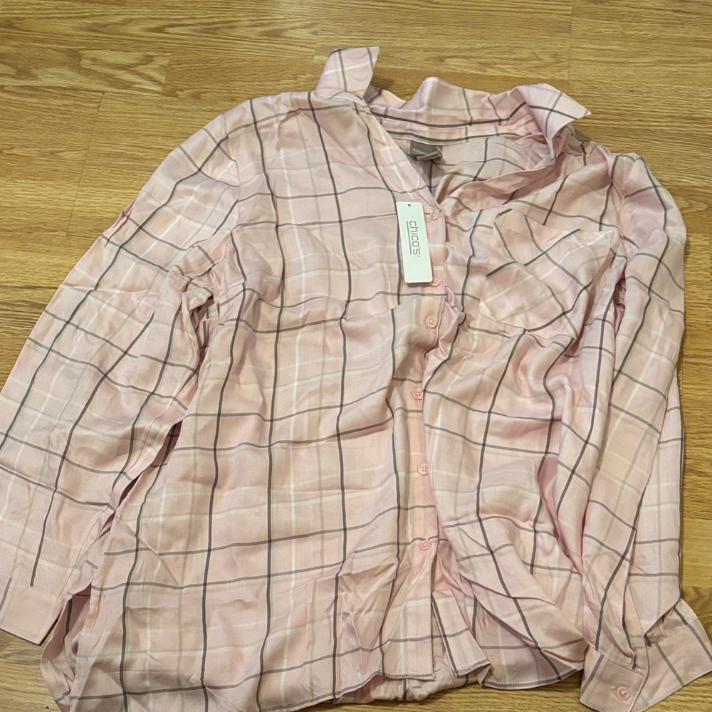 Chico's Pink Plaid Button Down Shirt